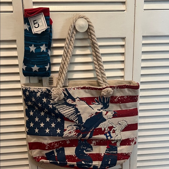 ALFABAGS Other - ( 0335 ) Eagle USA Tote Bag with WHT Art & Star Socks. 2026 Year of Fire Horse.